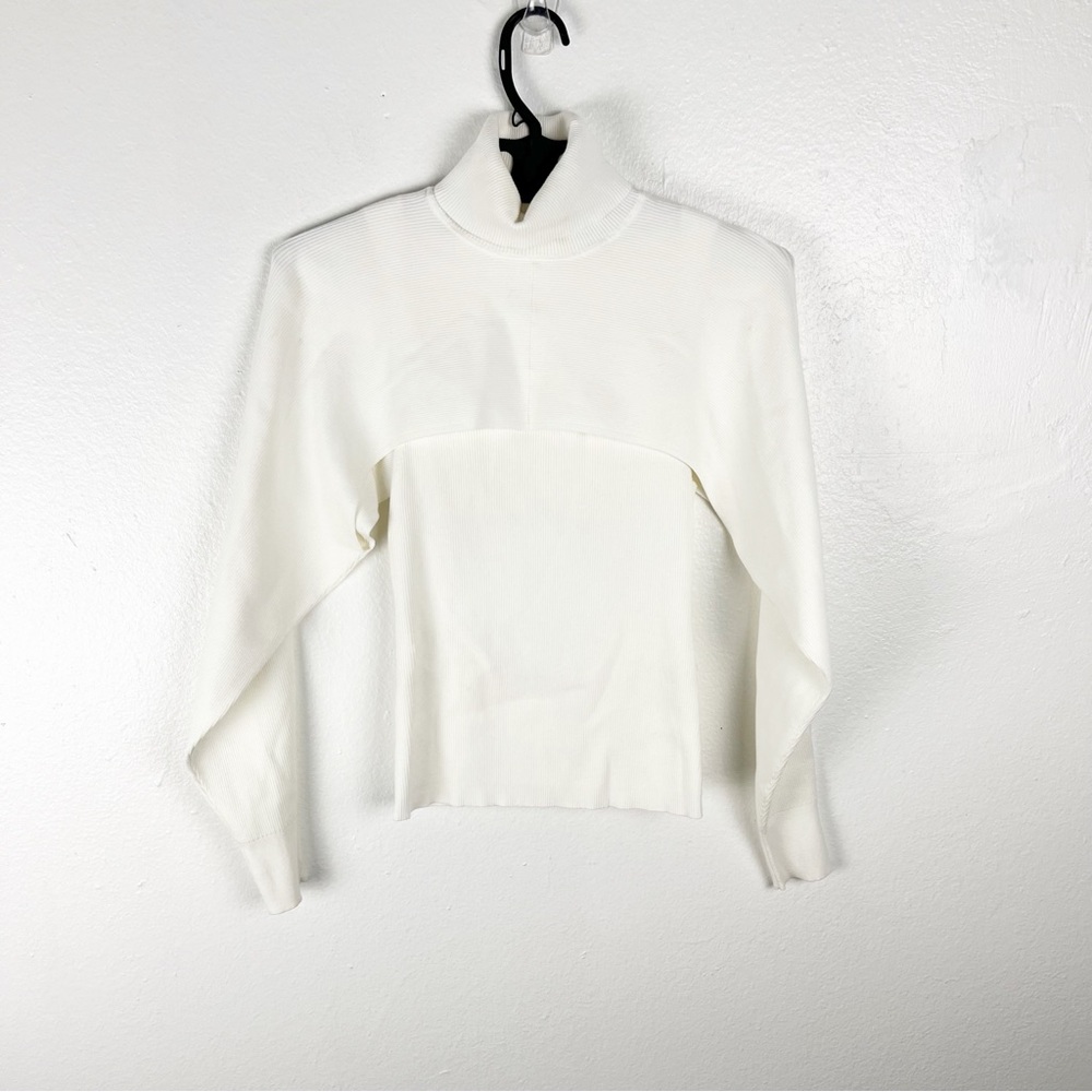 A.L.C. Ellie White Long Sleeves Ribbed Turtleneck Draped Sweater, Size Medium